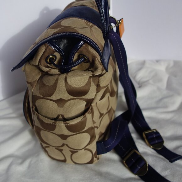 COACH Signature Stripe backpack navy/khaki like new F21928 with bonus wallet - Picture 8 of 16